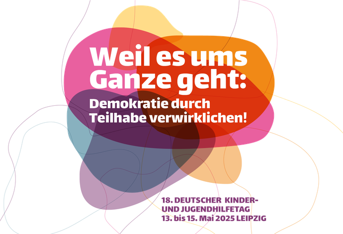 Logo des 18. Deutscher Kinder- und Jugendhilfetages mit dem Claim "Weil es ums Ganze geht"